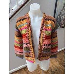 ANNA SUI Vintage Alpaca Hand Crochet Stripe Knit Cardigan Sweater Size Medium